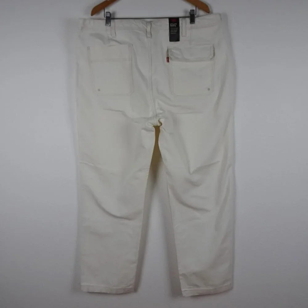 Levi's Utility Pants Jeans Men's 42x32 Off White Ivory Denim Tapered Pockets